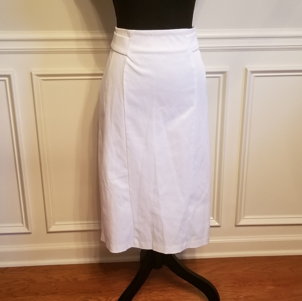 NWT FLAWED NY&Co Stretchy Ribbed Off-white Pencil Skirt Size 14
